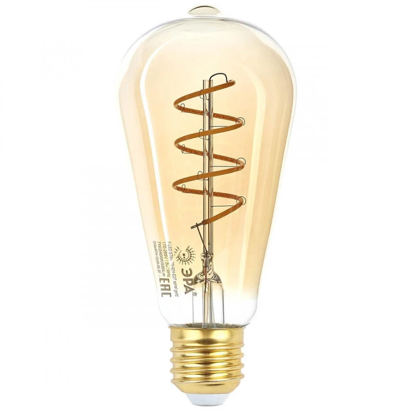 Лампа светодиодная филаментная ЭРА E27 7W 2400K прозрачная F-LED ST64-7W-824-E27 spiral gold Б0047665